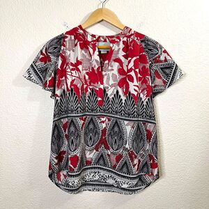 Anthropologie Maeve Size XS Women Red Paisley Oversized Boho Hippie Blouse Top